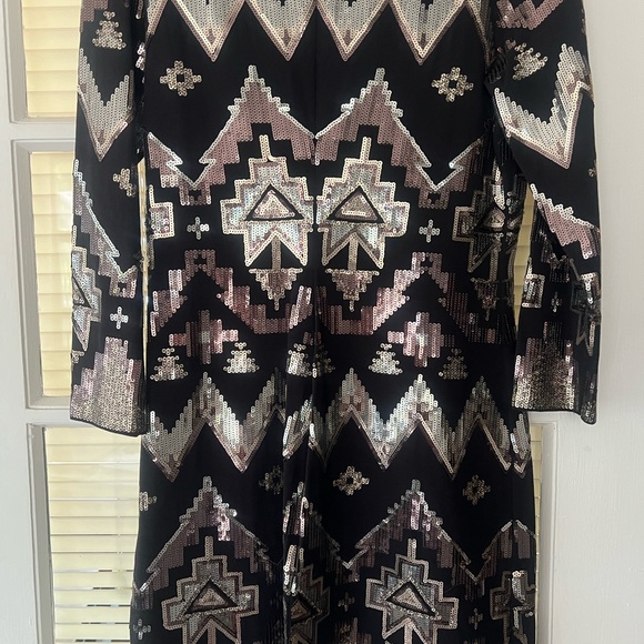 Express Black and Multi Color Metallic Sequins Mini Party Dress 3/4 Sleeve. - Picture 2 of 4